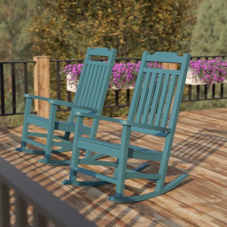 FLASH FURNITURE Winston All-Weather Rocking Chair in Teal Faux Wood, PK2 2-JJ-C14703-TL-GG